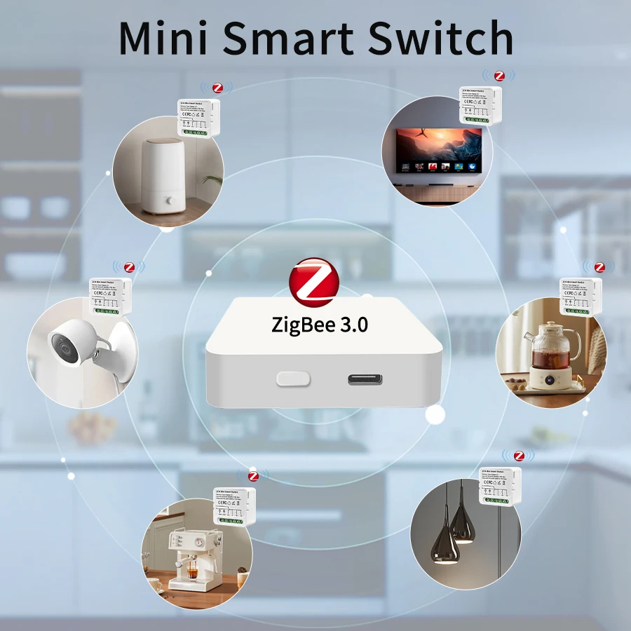 Tuya ZigBee3.0 Modulo Smart Switch 16A Smart Home, Casa Intelligente Interruttore Relè FAI DA TE 1/2/3 Gang APP Controllo Vocale Funziona con Alexa Google Casa