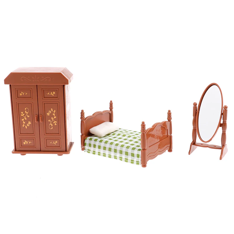 1:12 poppenhuis miniatuur meubilair slaapkamer set bed dressoir spiegelkast model