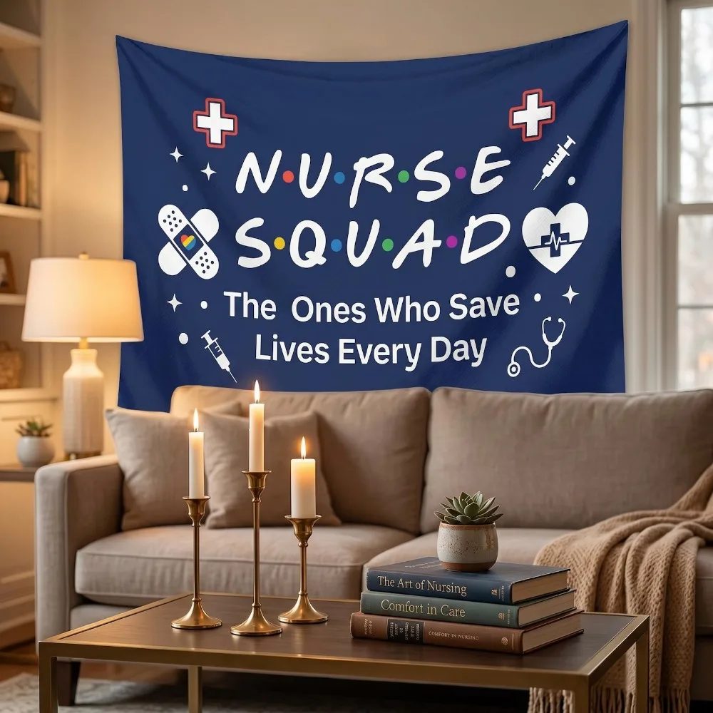 Nurse Squad Tapestry Friends Style Wall Art for RN Appreciation Gift Aesthetic Room Decor