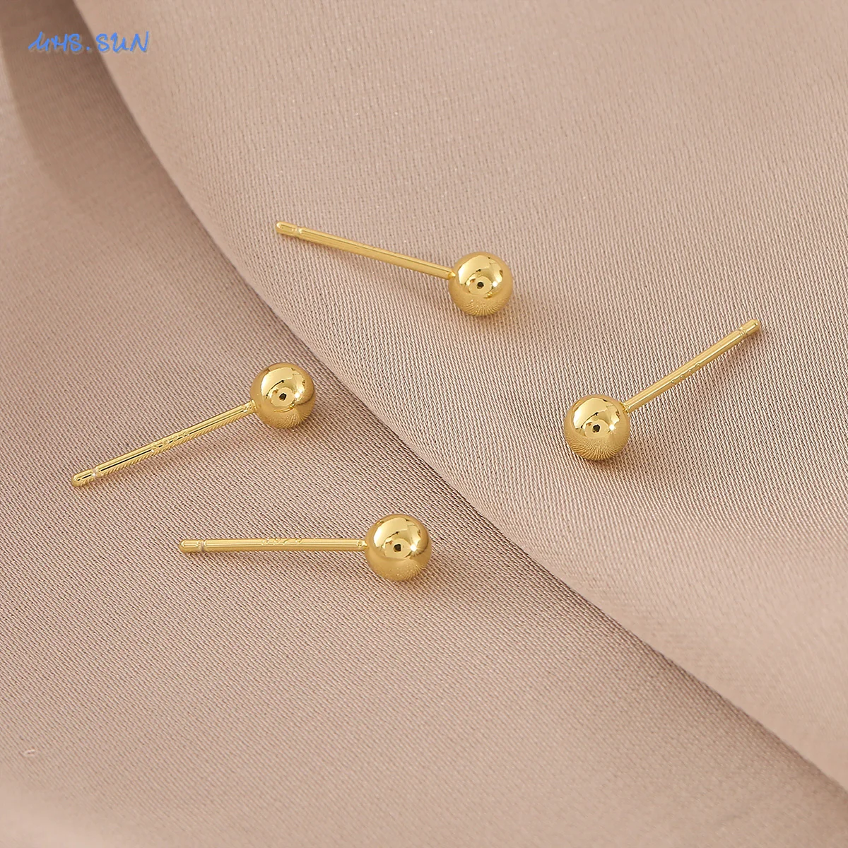 SUNSLL Classic Round Bead Ball Shaped Stud Earrings Gold Color Mini Cubic Zircon Star Versatile Jewelry Gifts For Women Girls