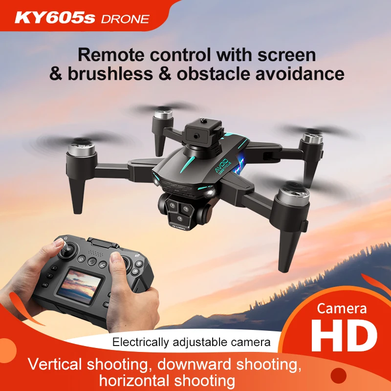 KY605s Max LCD Screen Control Drone Professional HD ESC Dual Camera Obstacle Avoidance Optical Flow Flodable Remote Control UAV