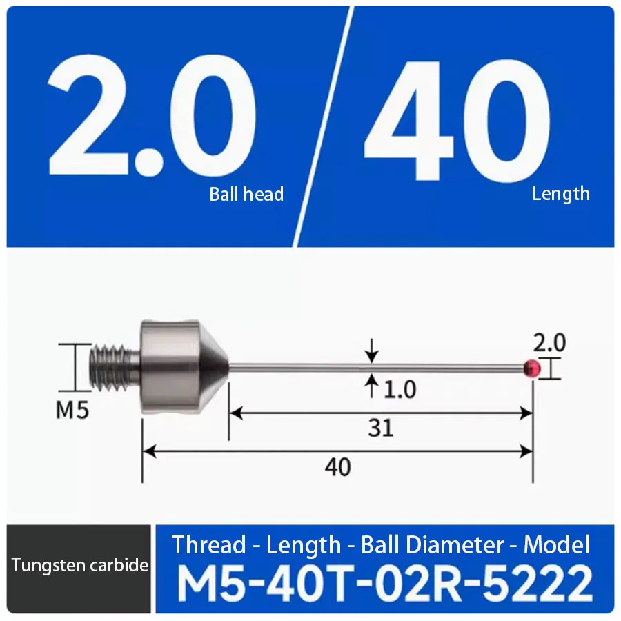 M5 three coordinate measuring needle, tungsten carbide measuring rod, three-dimensional ruby measuring ball probe