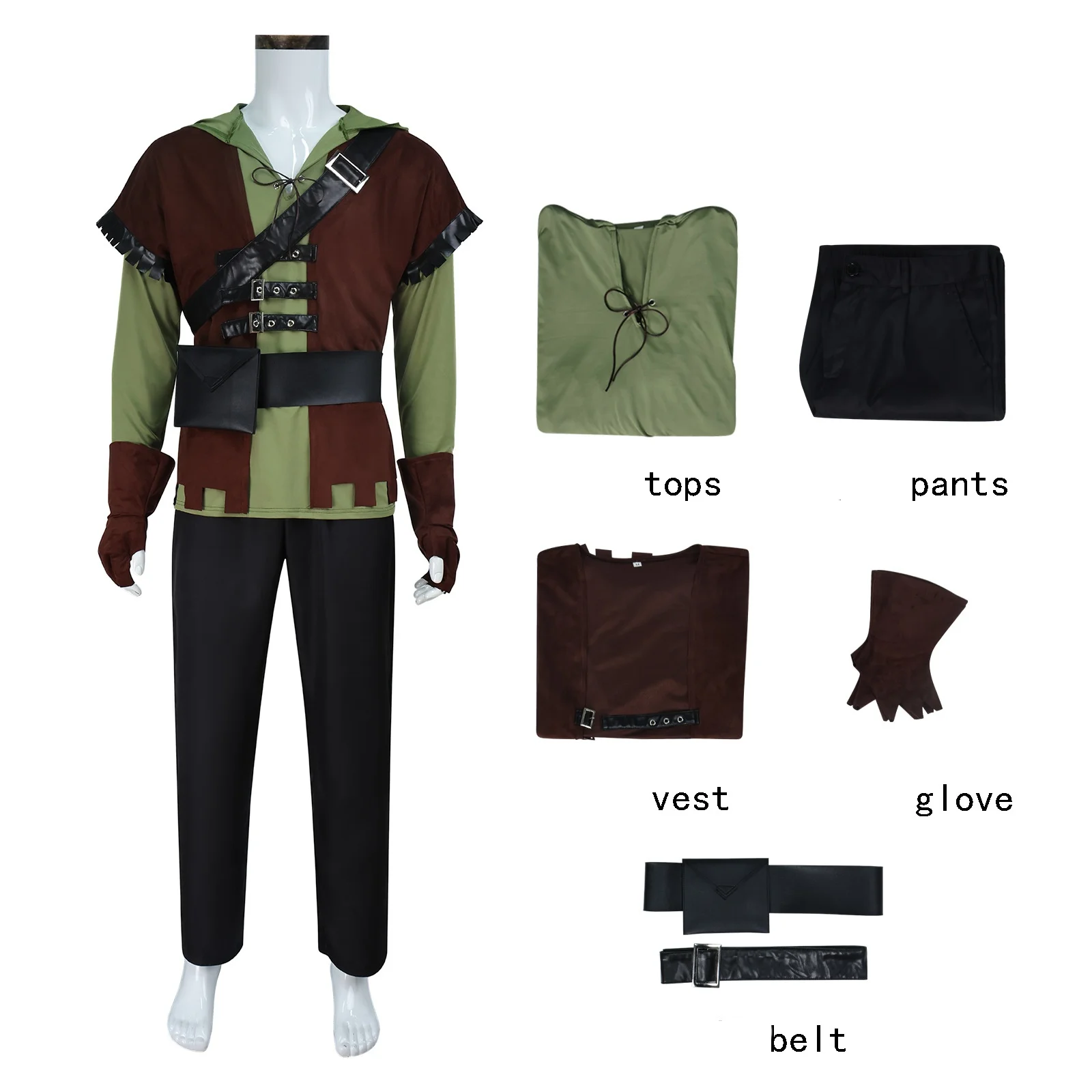 Green Deluxe Robin Hombre Cosplay Costume for Medieval Adult Male Archer Hooded Uniform Halloween Stage Performance Clothing