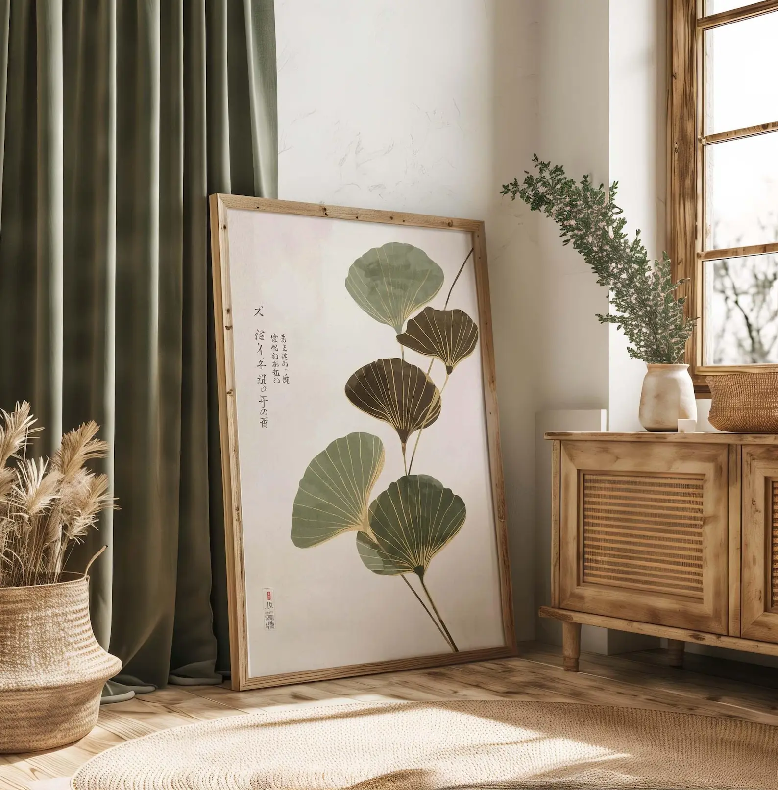 Japandi Neutral Lotus Leaf 캔버스 - Home Office Japandi 리뷰 및 가격