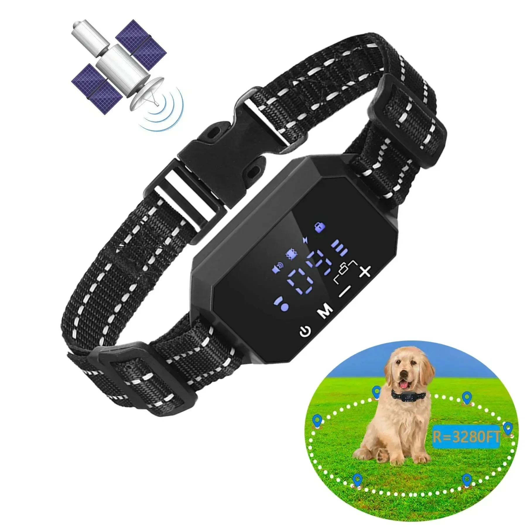 3280 Ft Radius GPS Outdoor Pet Wireless Electronic Fence, Electric Dog Trainning Fence System Smart Vibration Shock Dog Collar