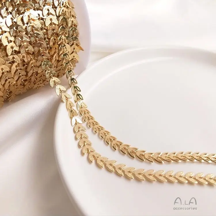 14K الذهب معبأ Colorfast ورقة فضفاضة سلسلة اليد سلسلة جوفاء أوراق الصفصاف القرط ملحق DIY بها بنفسك لوازم المواد الحرفية