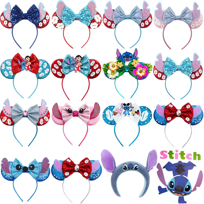 Disney Anime Lilo & Stitch Hair Bands Women Cosplay Angel Ears Headband Girls Leaves Sequins Bow Hair Accessories Kid Party Gift