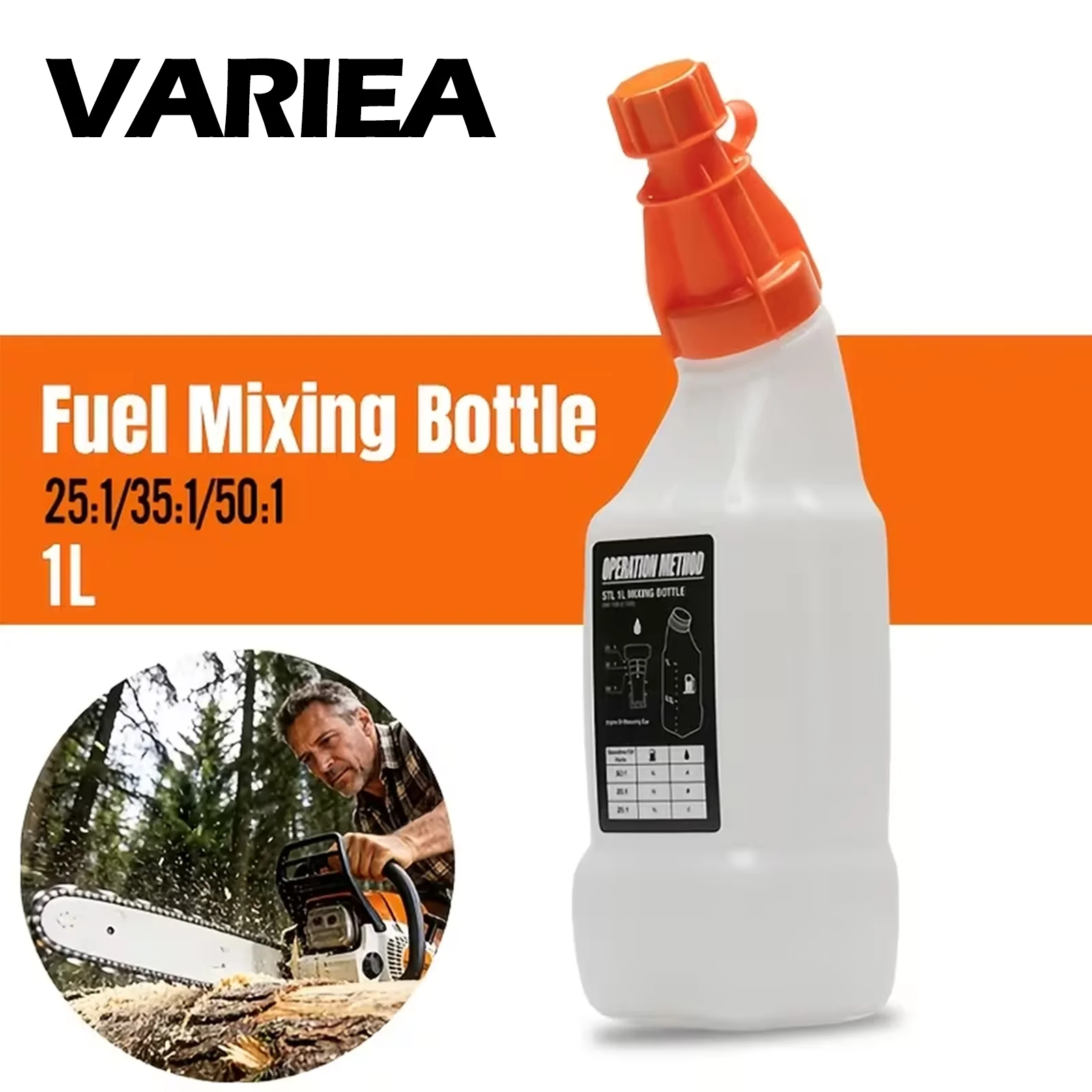 VARIEA-1L Mixing Bottle for Fuel And Oil Designed for 2-Stroke Garden Tools, Suitable for Brushcutters, Chainsaws, And Mixers