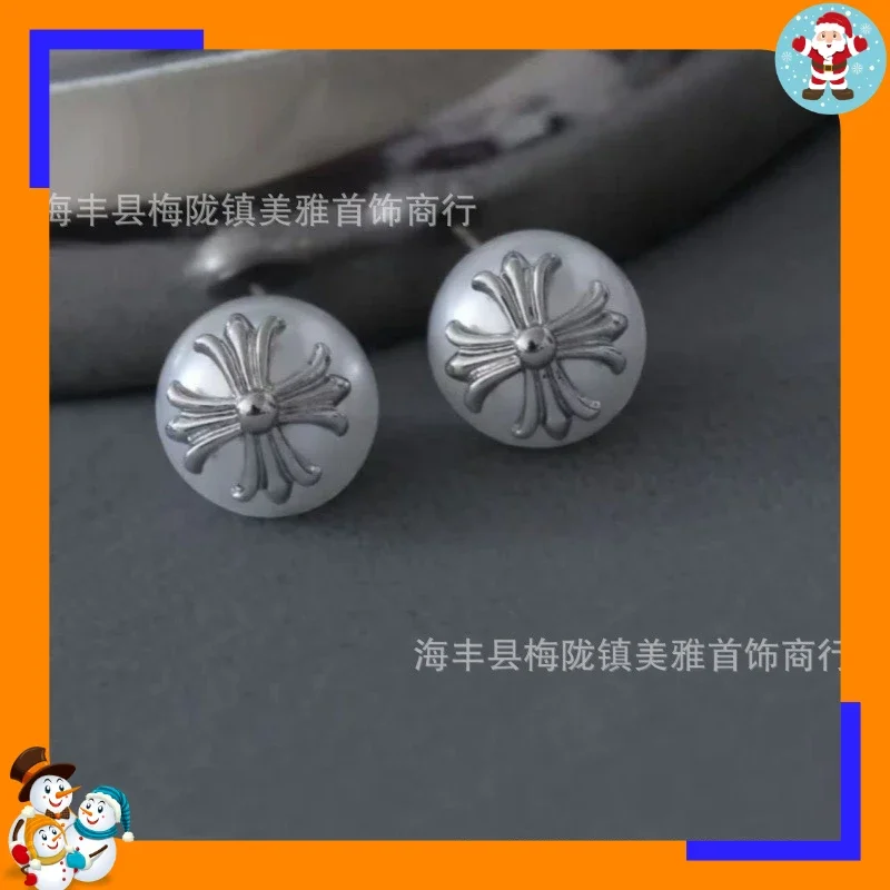 New New  Zhengyuan Shijia Pearl Cross Pearl Stud Earrings Necklace Simple High-end Fashion Avant-garde Earrings Earrings