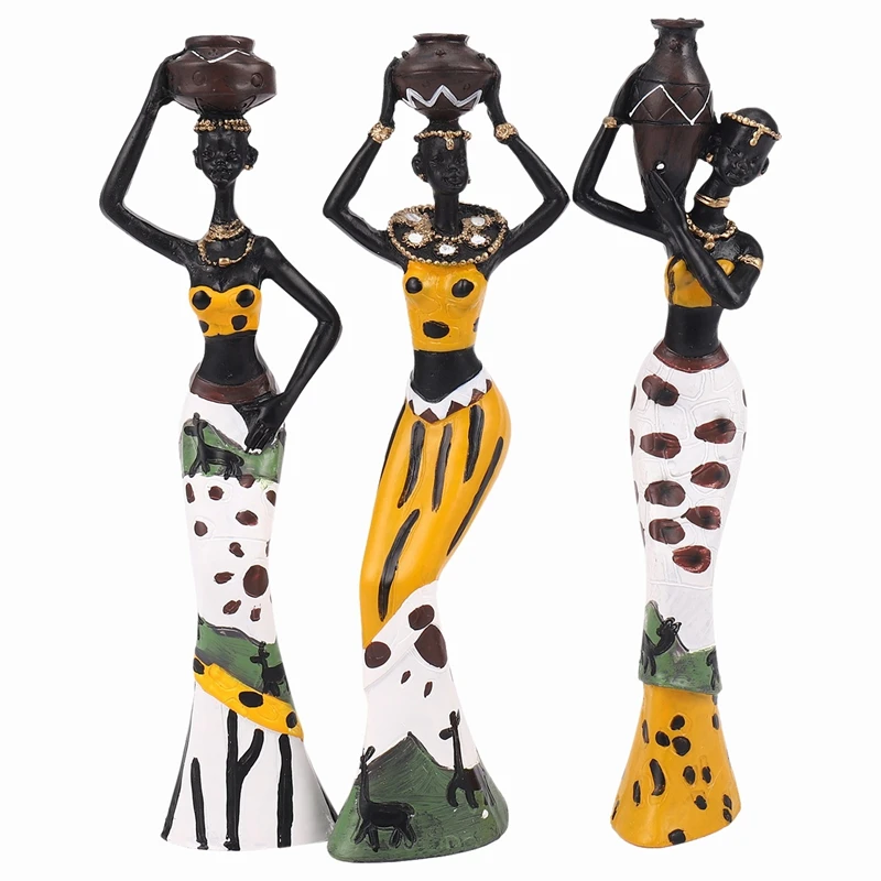 

3Pcs Retro Vase African Woman Statue Exotic Resin Culture Figurines Set For Home Hotel Living Room Decoration Craft Ornaments Ye