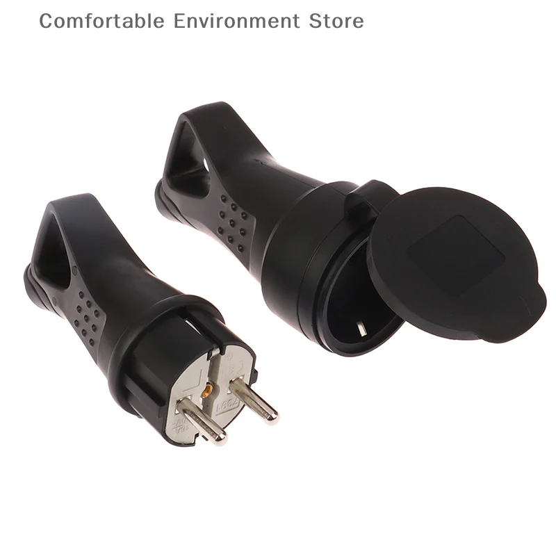 

EU Rubber Waterproof Socket Plug Electrial Grounded European Connector With Cover IP54 For DIY Power Cable Cord 16A 250V