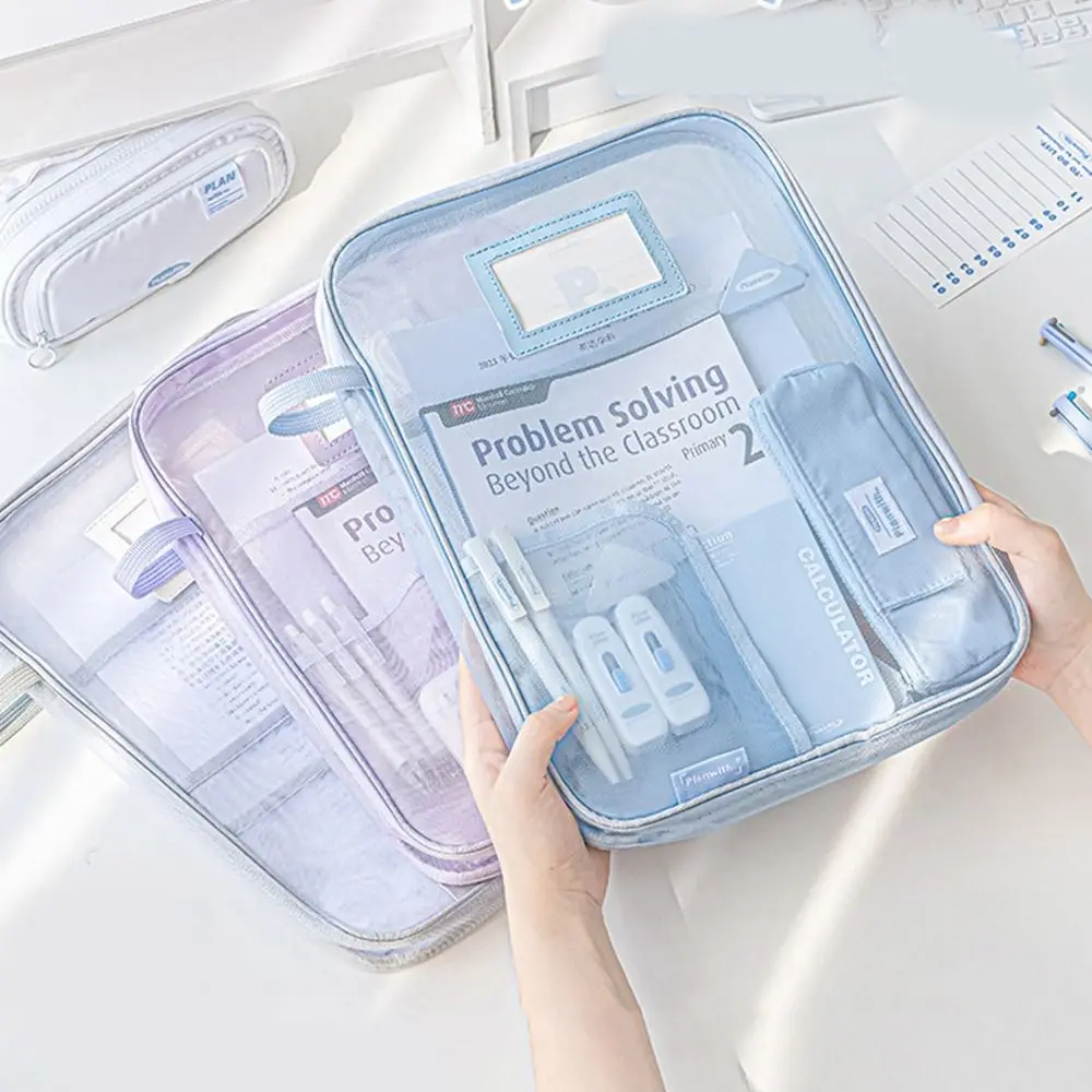 A4 Nylon Mesh Bestandstas Transparant Multifunctioneel Transparant Ritszakje Effen Kleur Grote Capaciteit