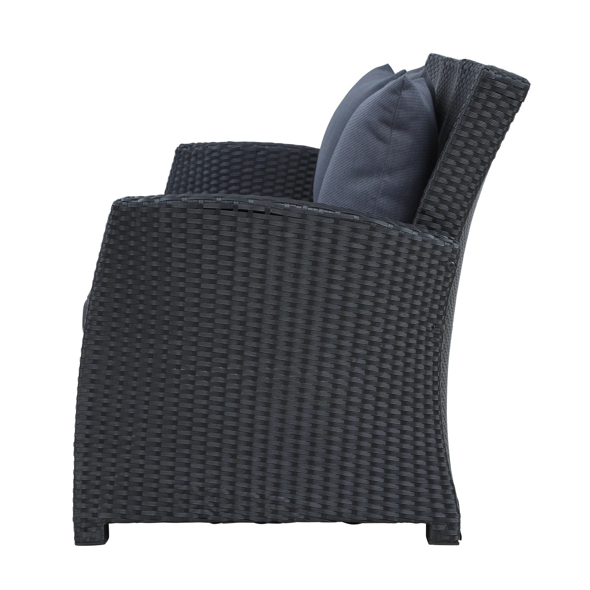 Terrasse Möbel Set 4-Pc Gespräch Set Schwarz Wicker Möbel Sofa Set mit Dark Grau Cushin für Pool Hinterhof Rasen