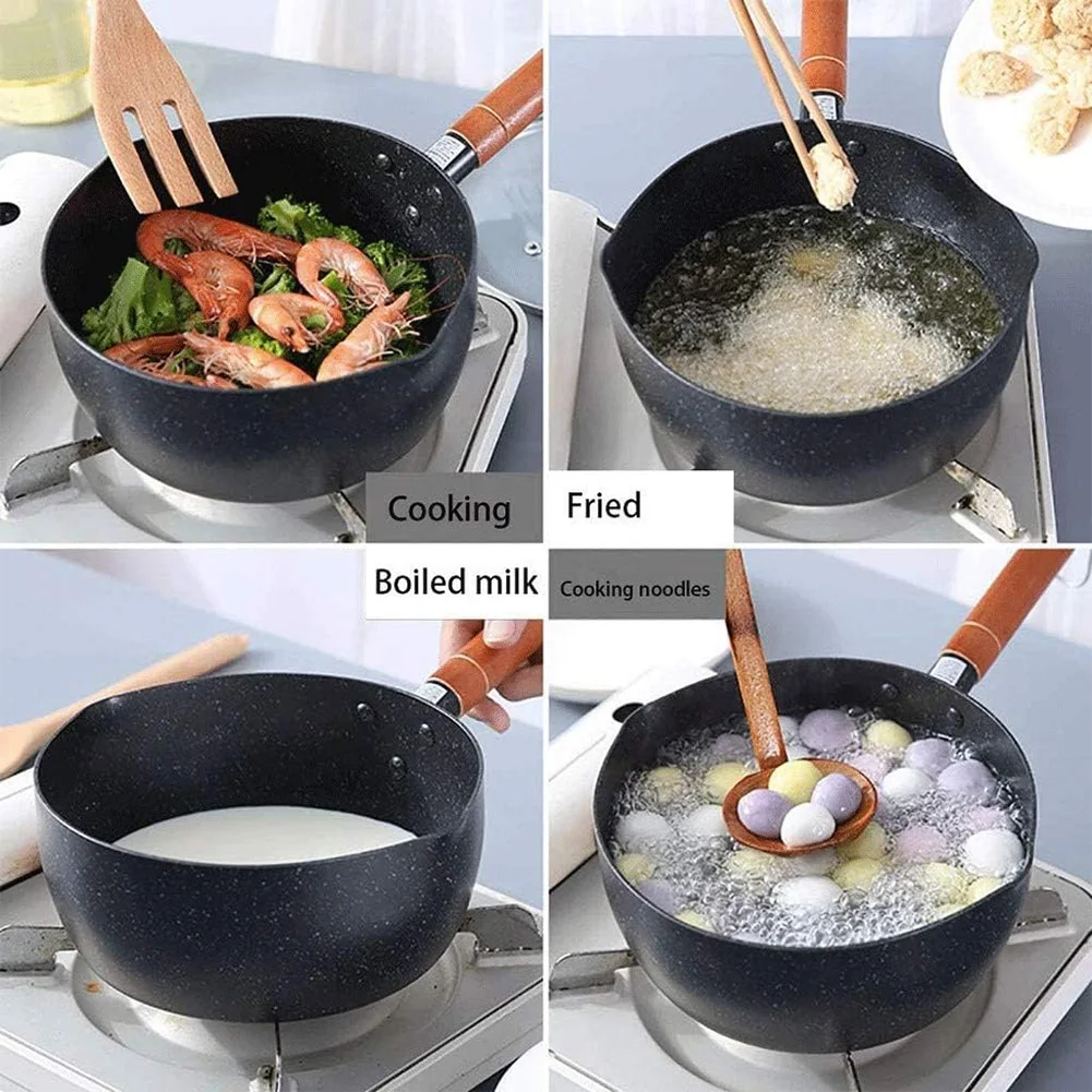 Nonstick Sauce Span Boiled Milk Pot Long Handle Medical Stone Omelette Pan with Lid Mini Soup Pot Universal Kitchen Accessories