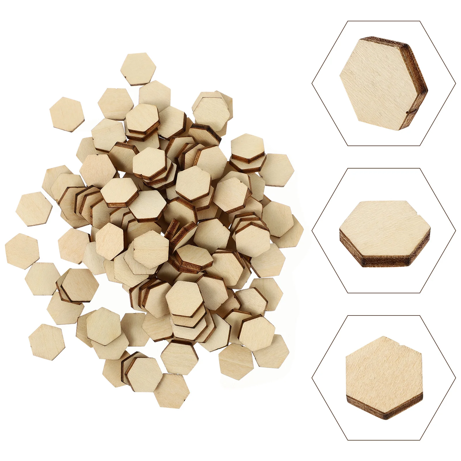 

200pc 12.5Mm Hexagon Wood Craft Pieces Premium Beech Wooden Ornaments For Diy Decorations Wedding Birthday Christmas Party Home