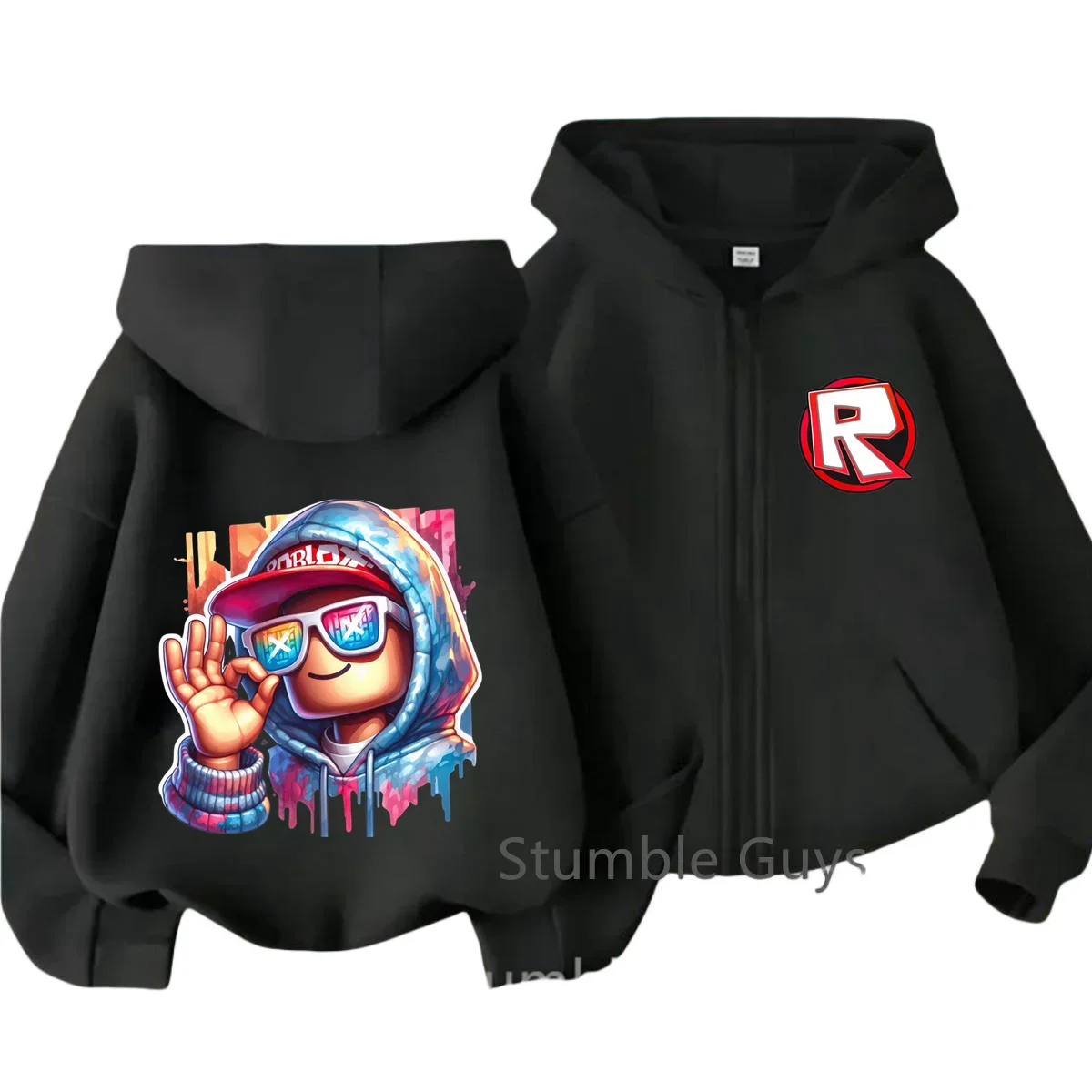Dziecięca bluza z kapturem Roblox z miękkim zamkiem błyskawicznym, grafika z gry wiosennej, anime, ubrania dla chłopców, modne ubrania dla dziewcząt