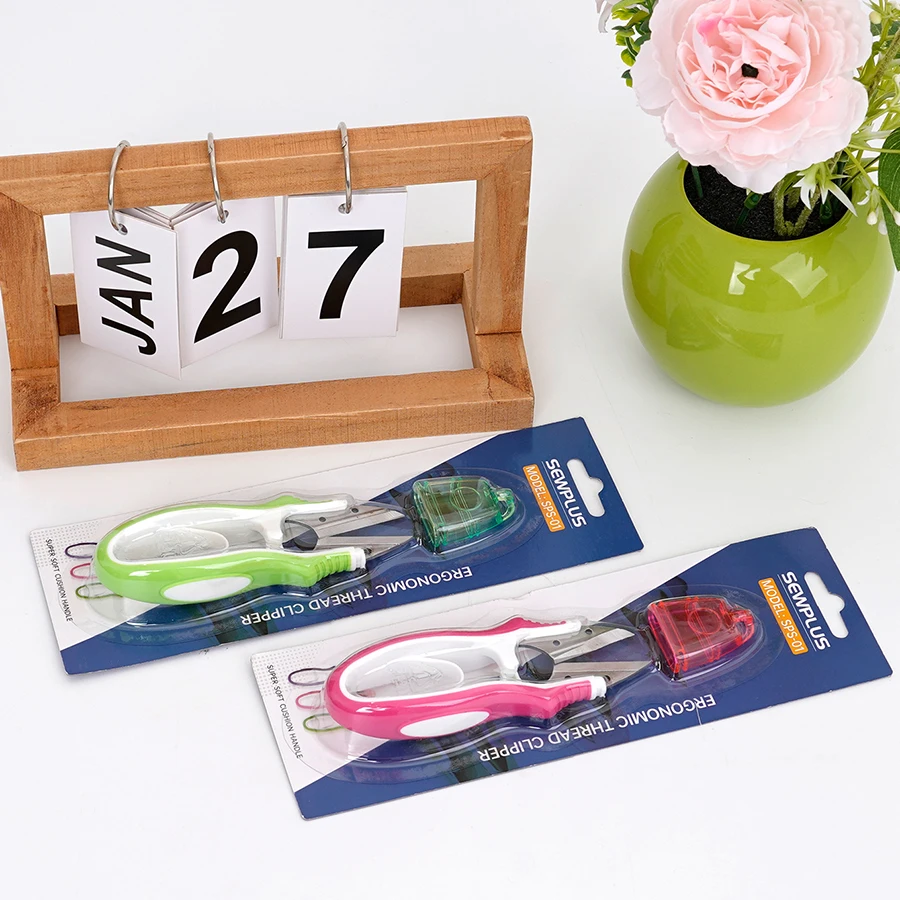 Soft Touch Mini Thread Scissors - Portable Ergonomic Sewing Snippers for Yarn & Fabric - Spring Action Clippers for Embroidery