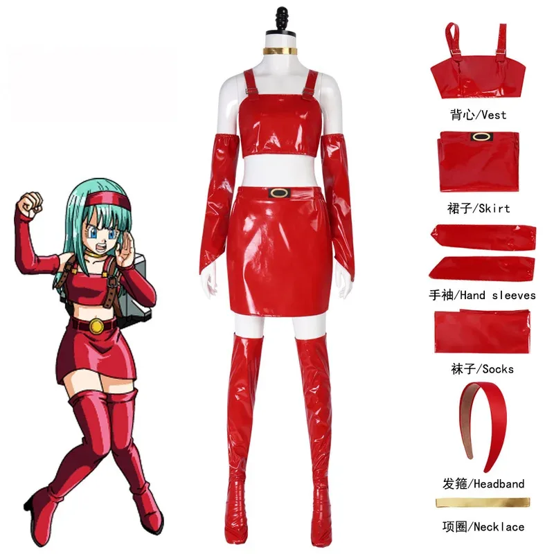 Japanisches Anime-Bulma-Leder-Cosplay-Kleid für Damen für Anime-Ausstellungskostüm-Set