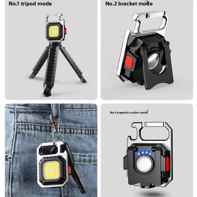 COB LED 키체인 손전등 미니 휴대용 자석형 초강력 토치 USB 캠핑 랜턴 야외 EDC 라이트 하이킹 낚시용