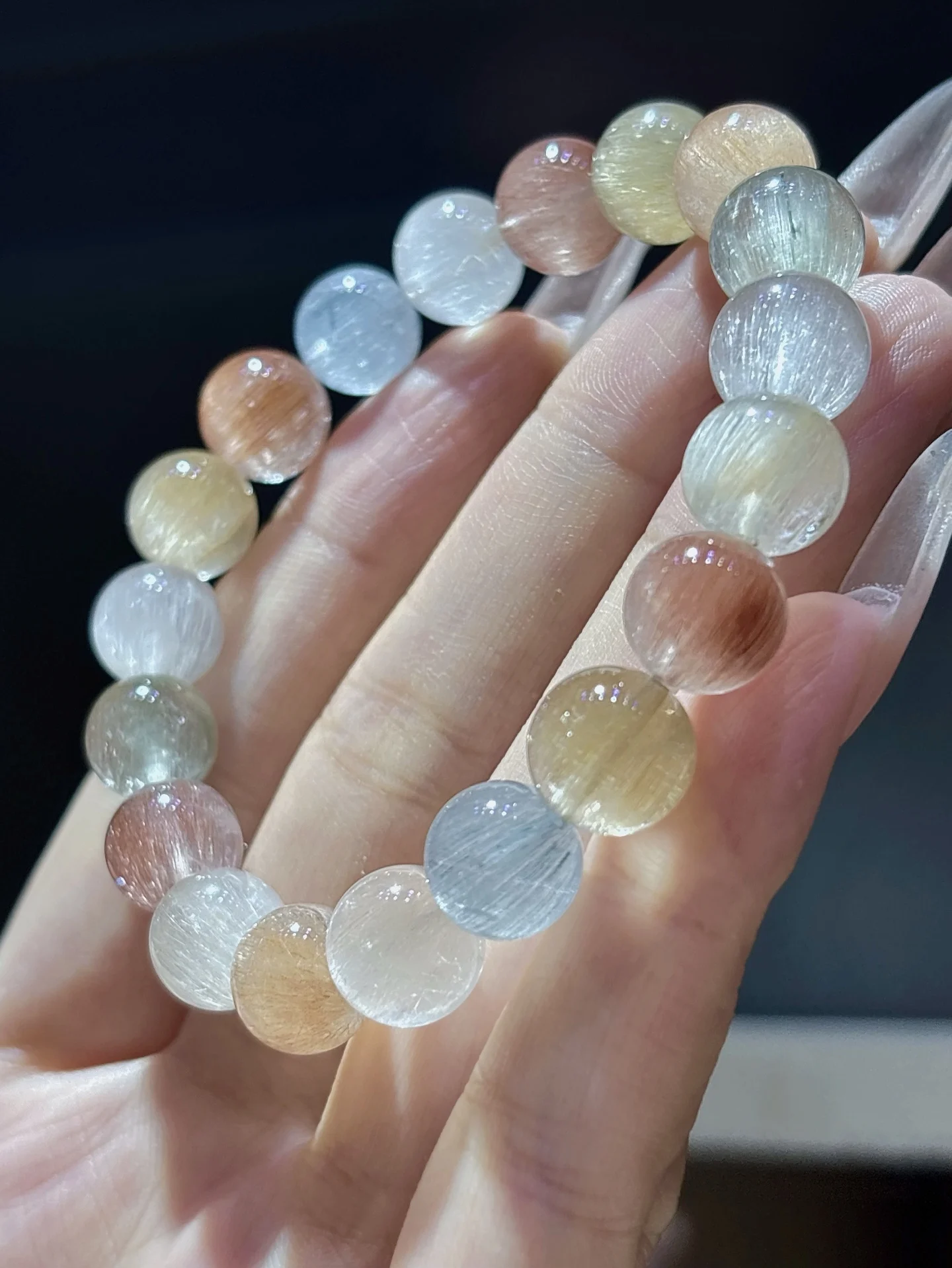 

Natural Colorful Rabbit Rutilated Quartz Bracelet 10.2mm White Rutilated Clear Round Women Bracelet AAAAAA