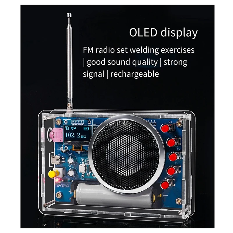 HU-077 FM Radio DIY Kit OLED Display Battery Rechargeable Welding Practice Assembly Electronic Production Kit