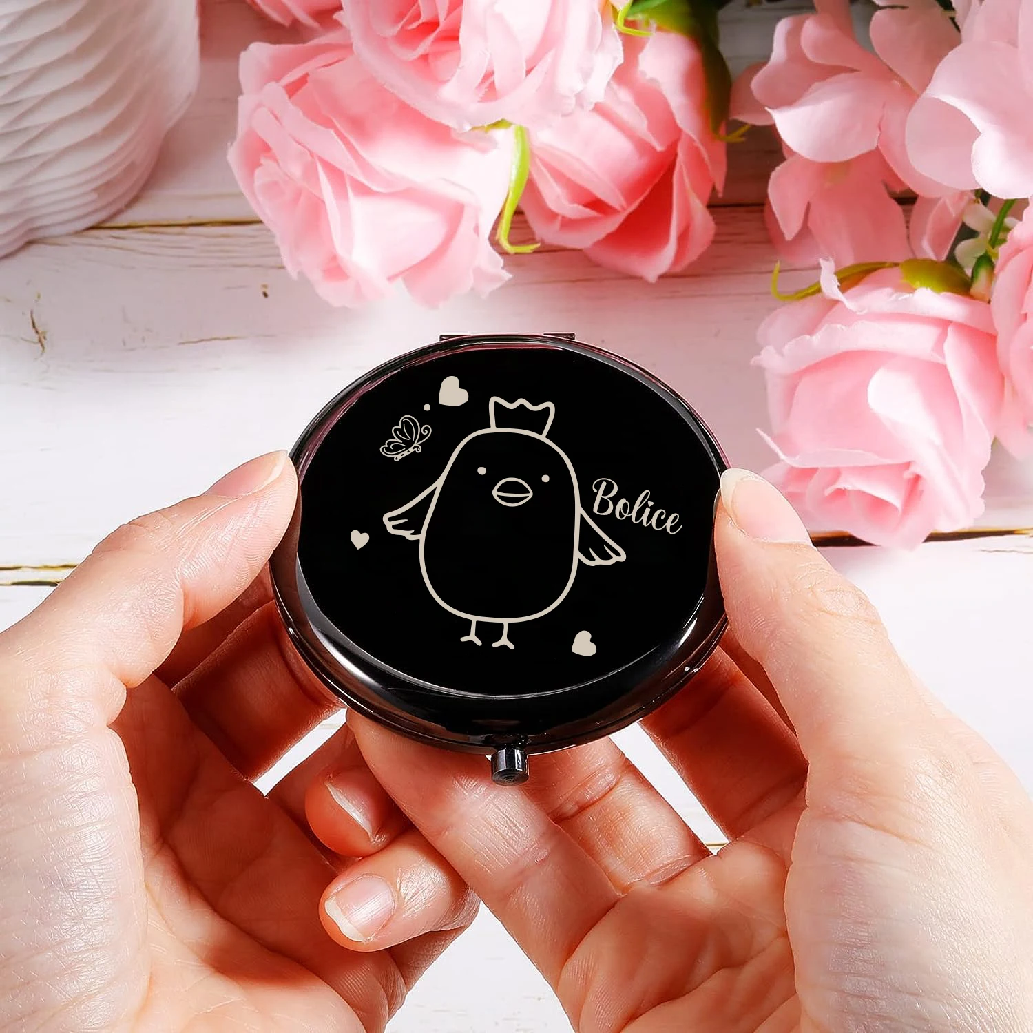 

1pc bird adorkable funny Old Engraving Customized Personalized Text Makeup Mirror Metal Sliver Party Gift