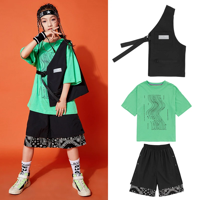 

Hip Hop Costume Outfit For Kids Summer Loose Street Dance Practice Wear Tops Shorts Set Festival Clothing Jazz Dancewear YS3612