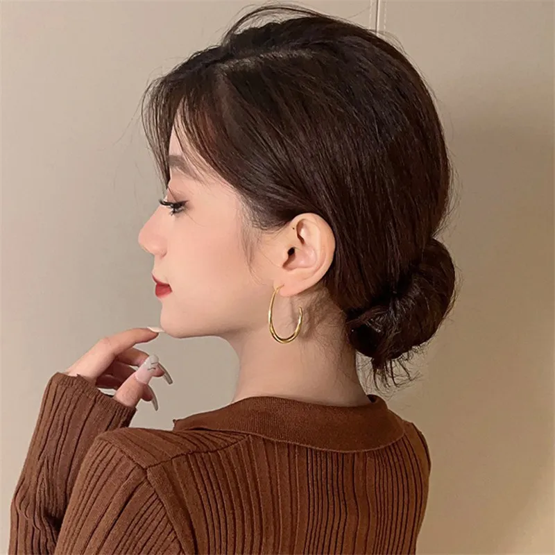 Hot Sale 925 Silver Needle Geometric Oval Hoop Earrings For Women Simple Desgin Earrings Party Wedding Jewelry eh2008