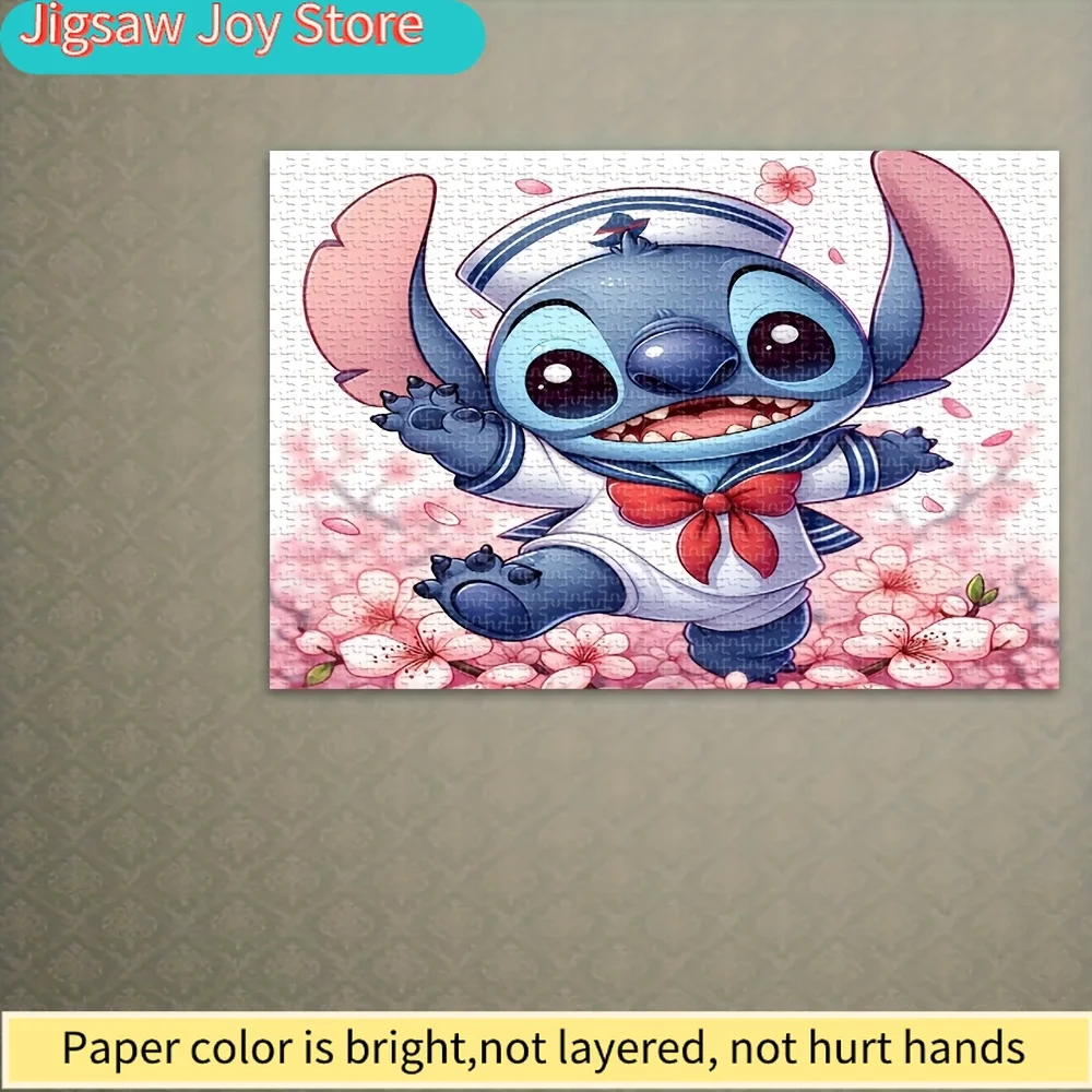 Rompecabezas de Stitch de Disney |   Punto Marinero con Diseño de Sakura, Madera Reciclada, Piezas Gruesas y Duraderas, Sin Bordes Afilados, Desafío para Adultos