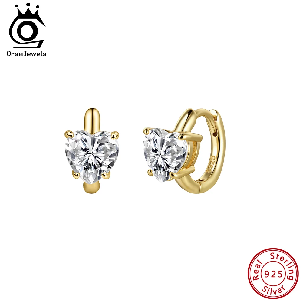 

ORSA JEWELS 925 Silver Moissanite Hoop Earring Shiny D Color Heart Diamond Moissanite Geometric Hoop Earrings Fine Jewelry MOE21