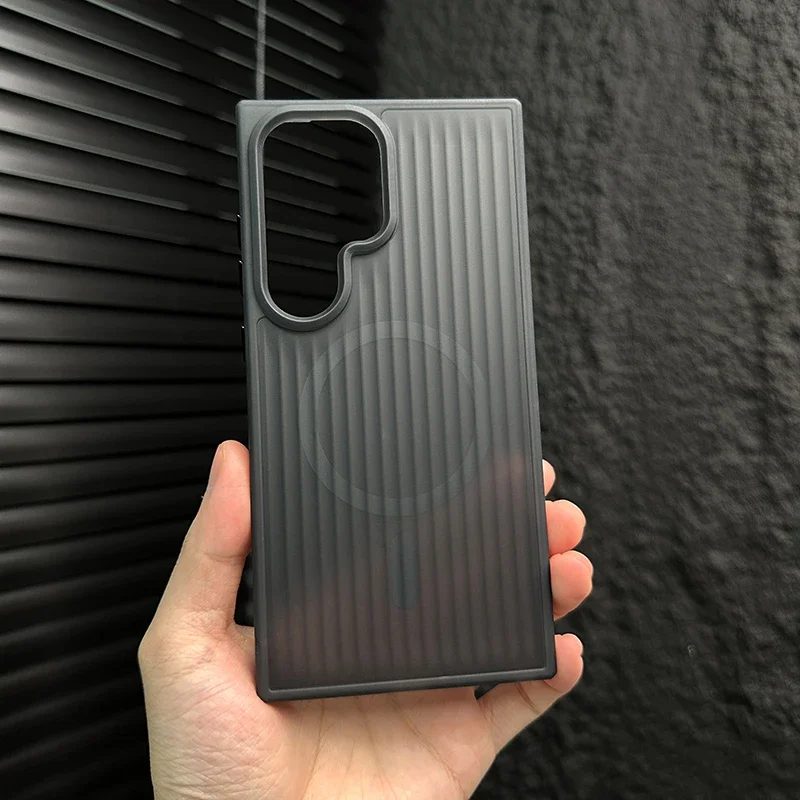 Luxuriöse matte Streifen-transluzente Hülle für Samsung Galaxy S25 S24 S23 S22 S21 Plus Ultra Magsafe Wireless Charge stoßfeste Abdeckung – Detail 1