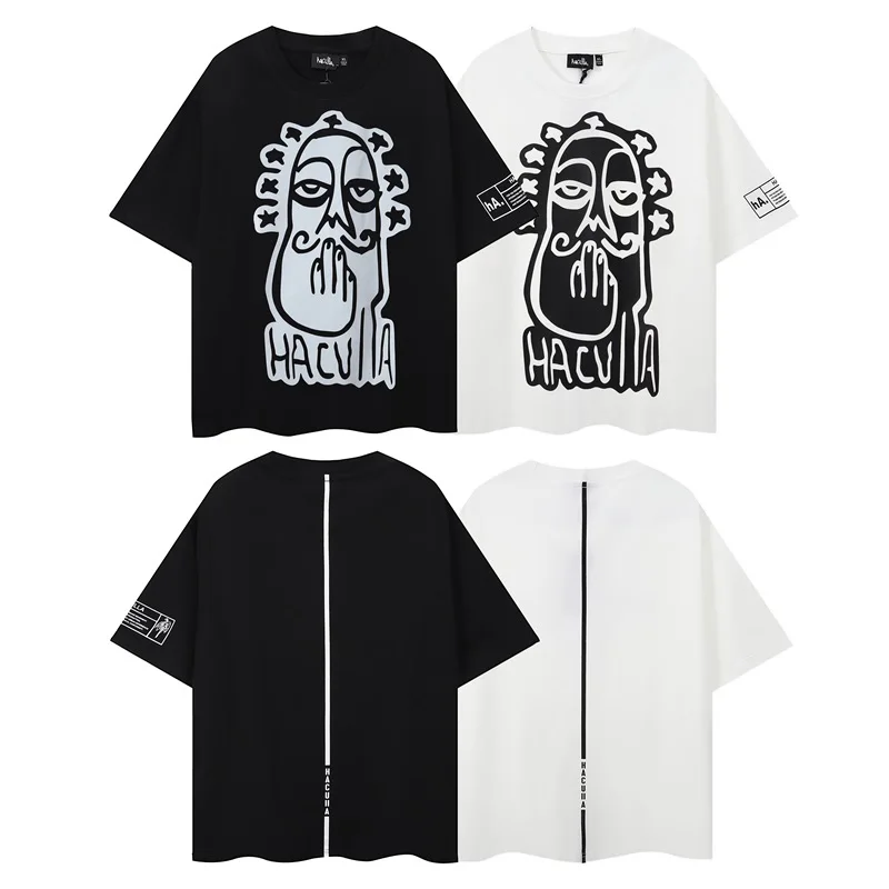 

2024ss Black White New HACULLA T-shirt Men Woman 1:1 High Quality Graffiti Art Pattern O-Neck Loose Short Sleeve Tops Tee