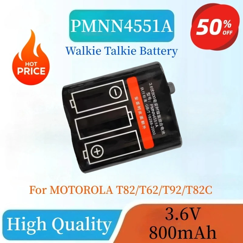 

New High Quality PMNN4551A Walkie Talkie Batteries 3.6V 800mAh for MOTOROLA T82/T62/T92/T82C Rechargeable Ni-MH Battery