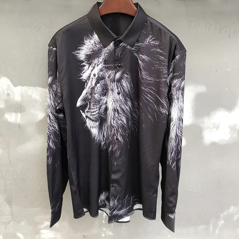 

Fashion Print Shirt Spring Business Shirts For Men Lion Print Shirt Social Club Outfits Men Dress Shirts Camiseta Masculina