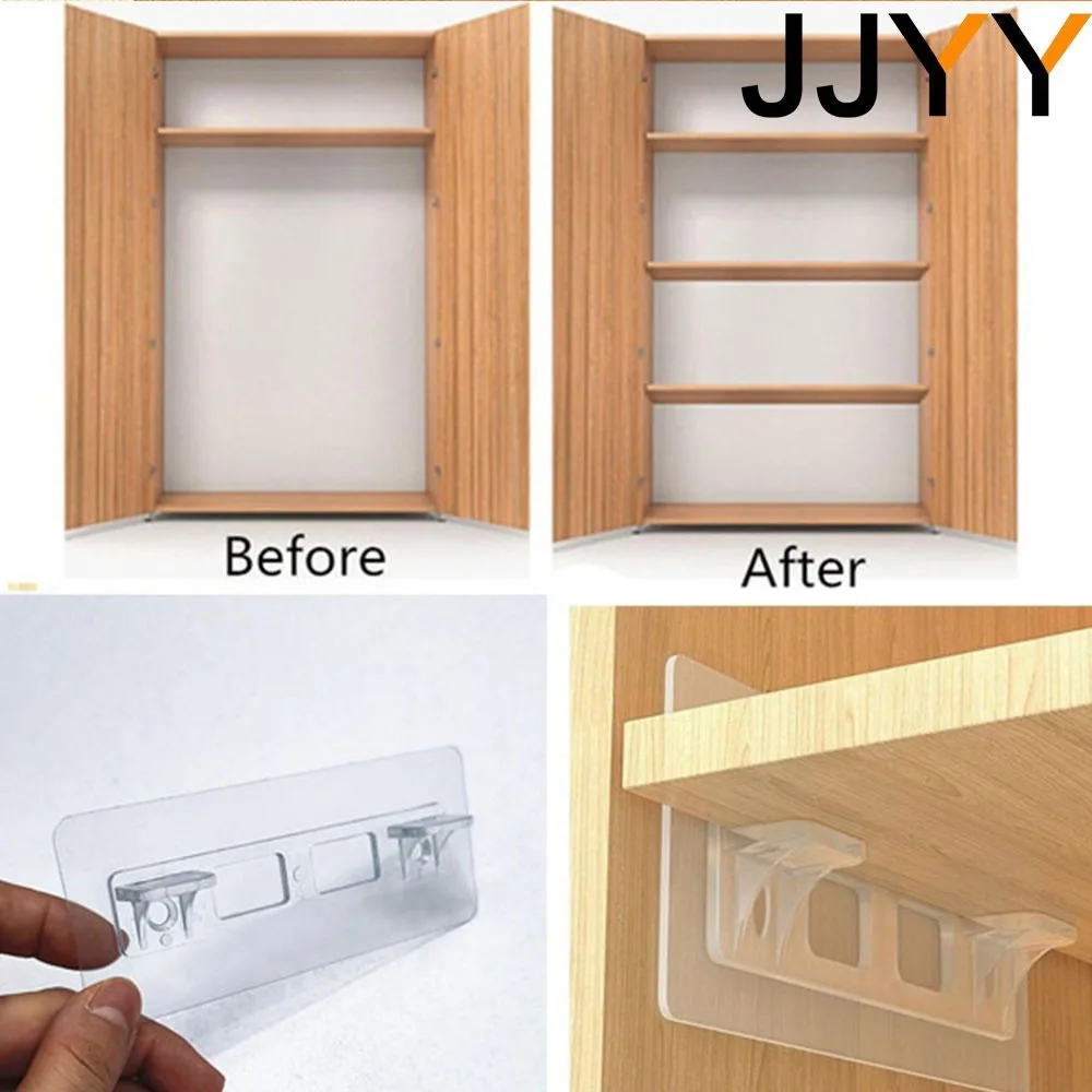 JJYY 2/4/10PCS Multifunctional Dual Purpose Shelf Support Adhesive Pegs Plastic Closet Cabinet Shelf Support Bracket Wall Hanger