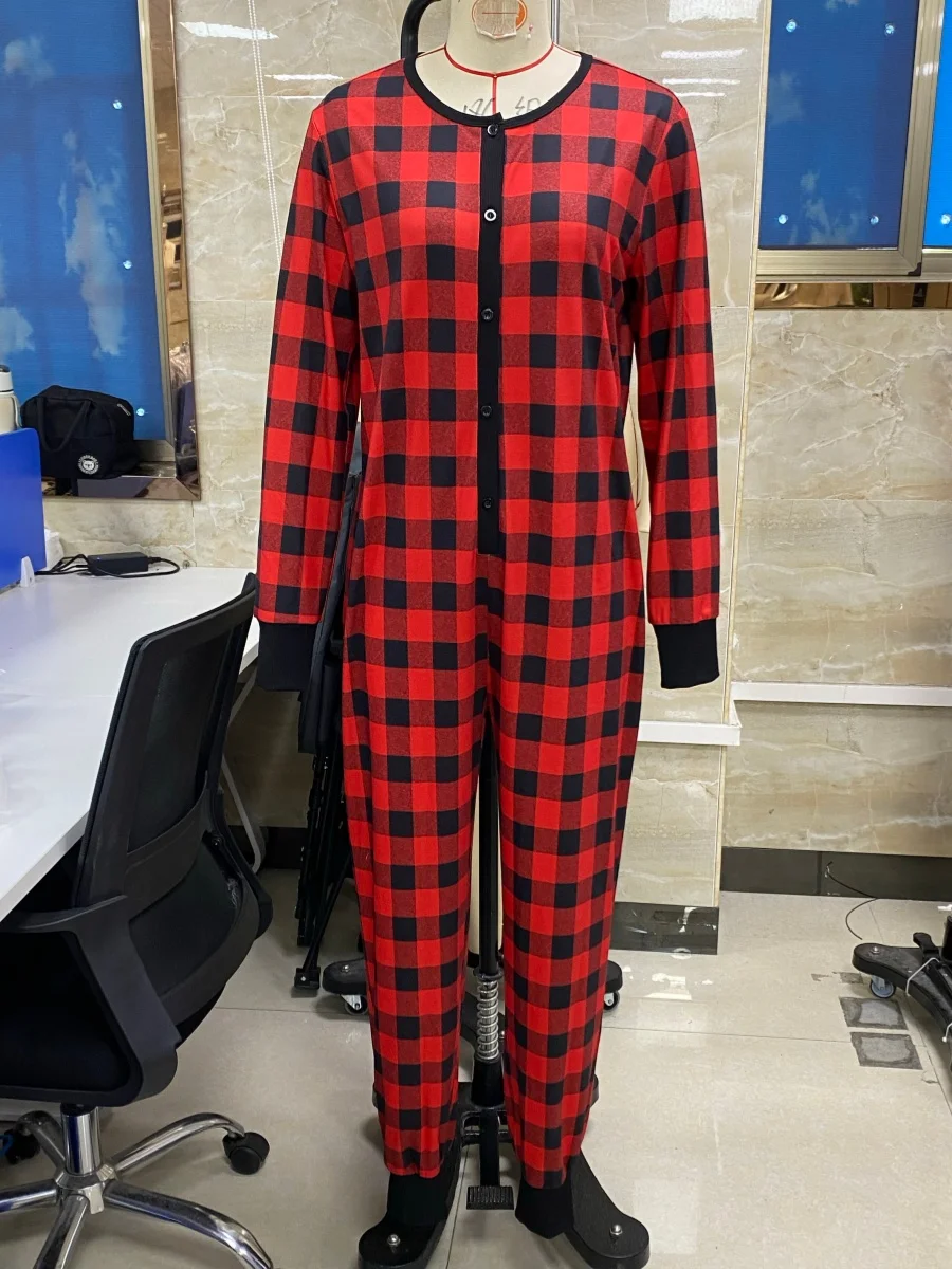

Женская рождественская пижама, комбинезон, клетчатая пижама с длинными рукавами, одежда для сна на молнии, домашняя одежда