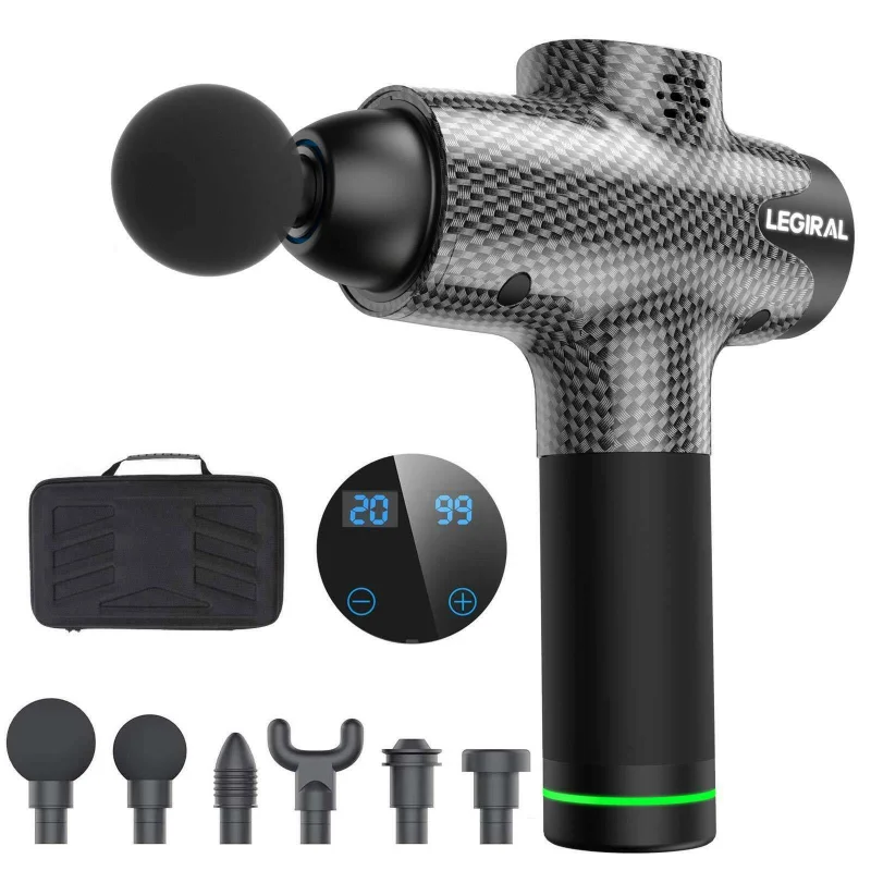 

LE3 Muscle Massage Gun 20 Speed Deep Tissue Percussion Massager + 6 Heads & Case
