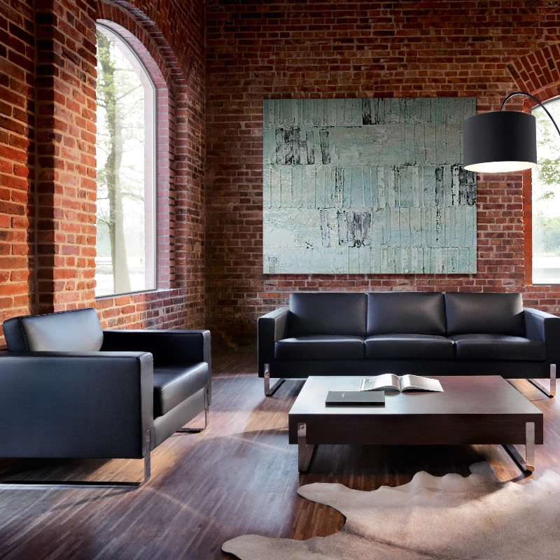 

Commercial Furniture Modern Black Office Leather Sofa Set 3 + 1