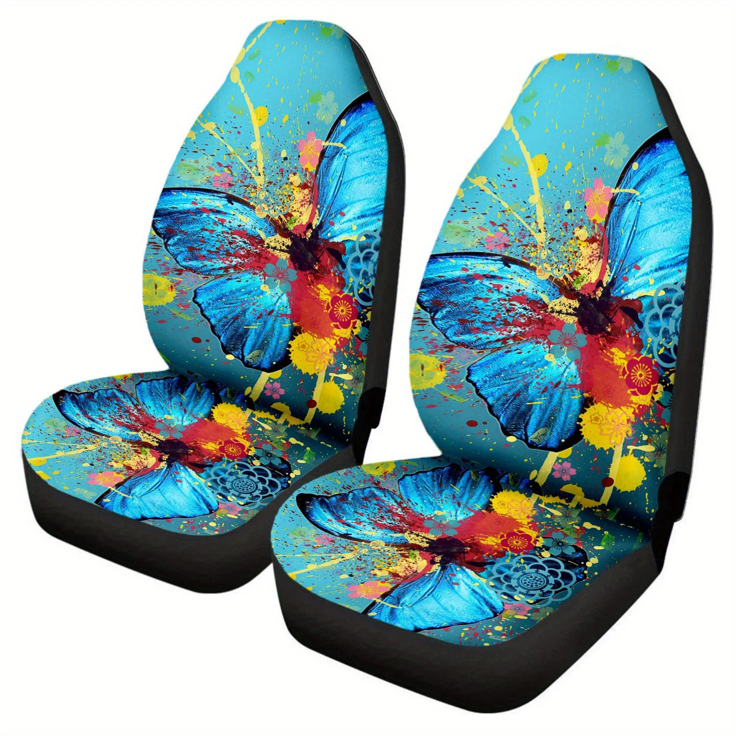 

Ink Butterfly Print 2pcs Car Seat Cover Anti-dirty All-inclusive Cushion Cover Universal Car Cushion Front Car Seat Protector