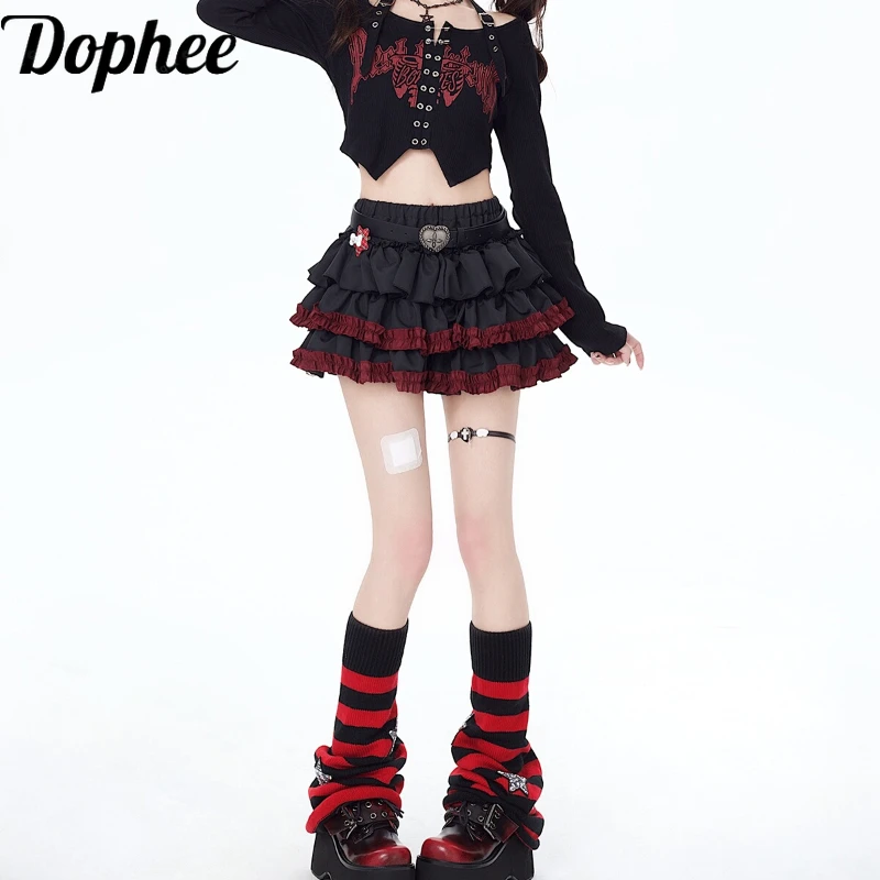 Dophee Original Diablo Subculture Rock Cake Skirt All-match Spring Summer Layered Ruffled Edges Y2k Spice Girls Miini Skirts