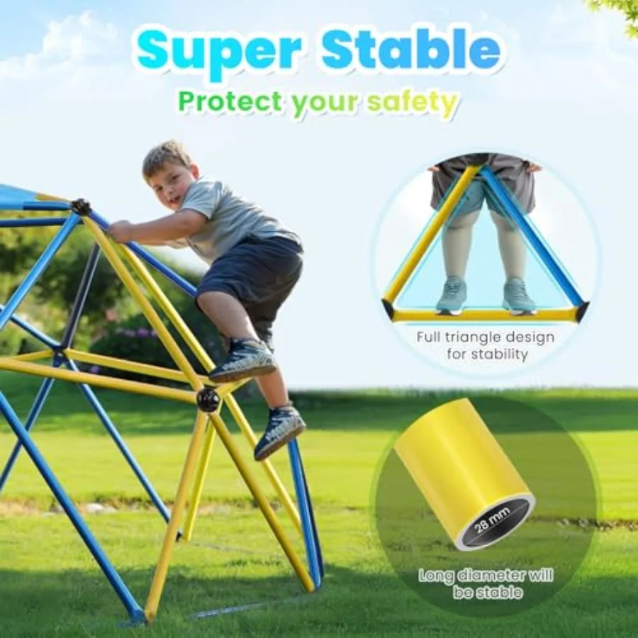 استمتع بالتجربة الممتعة مع The Decagonal Geo Dome Climber - يدعم مجموعة اللعب الخارجية سعة 1000 رطلًا وسهل التجميع (أزرق، 9 أقدام)