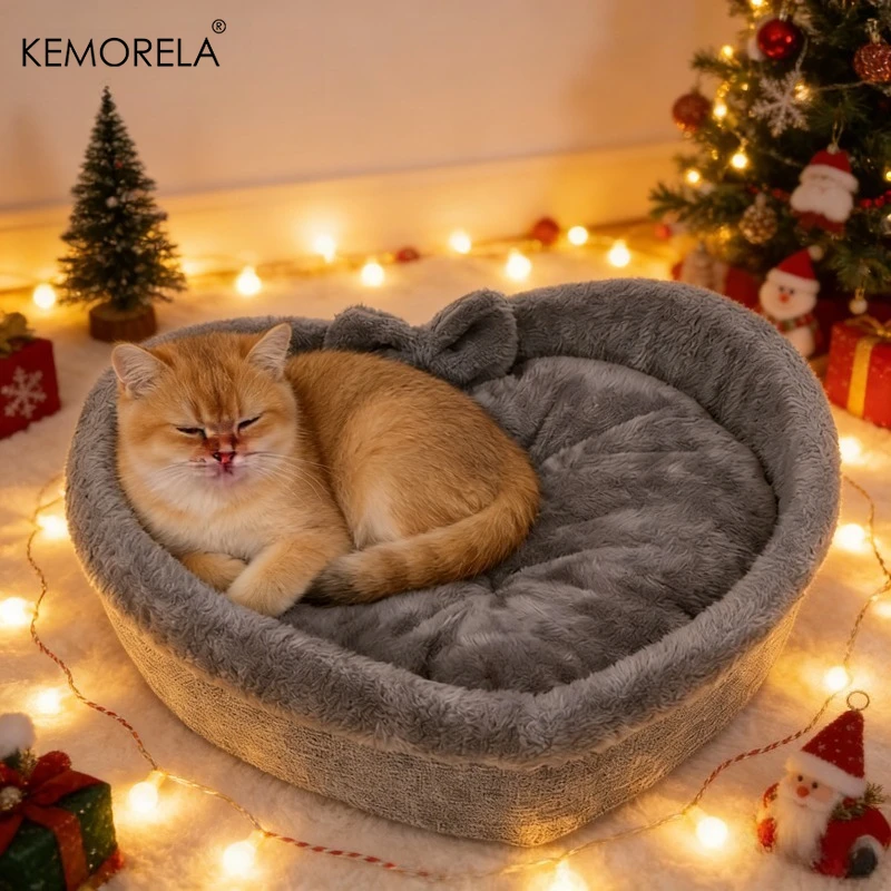Super süßes, herzförmiges Katzennest, Haustierbett aus bequemem und weichem Stoff mit dicker Samtfüllung, das perfekte Geschenk für Katzen. – Detail 3