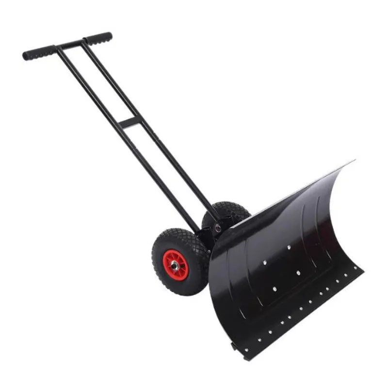 Wheeled Snow Pusher & Sweeper Cart - Outdoor Manual Snow Removal Tool