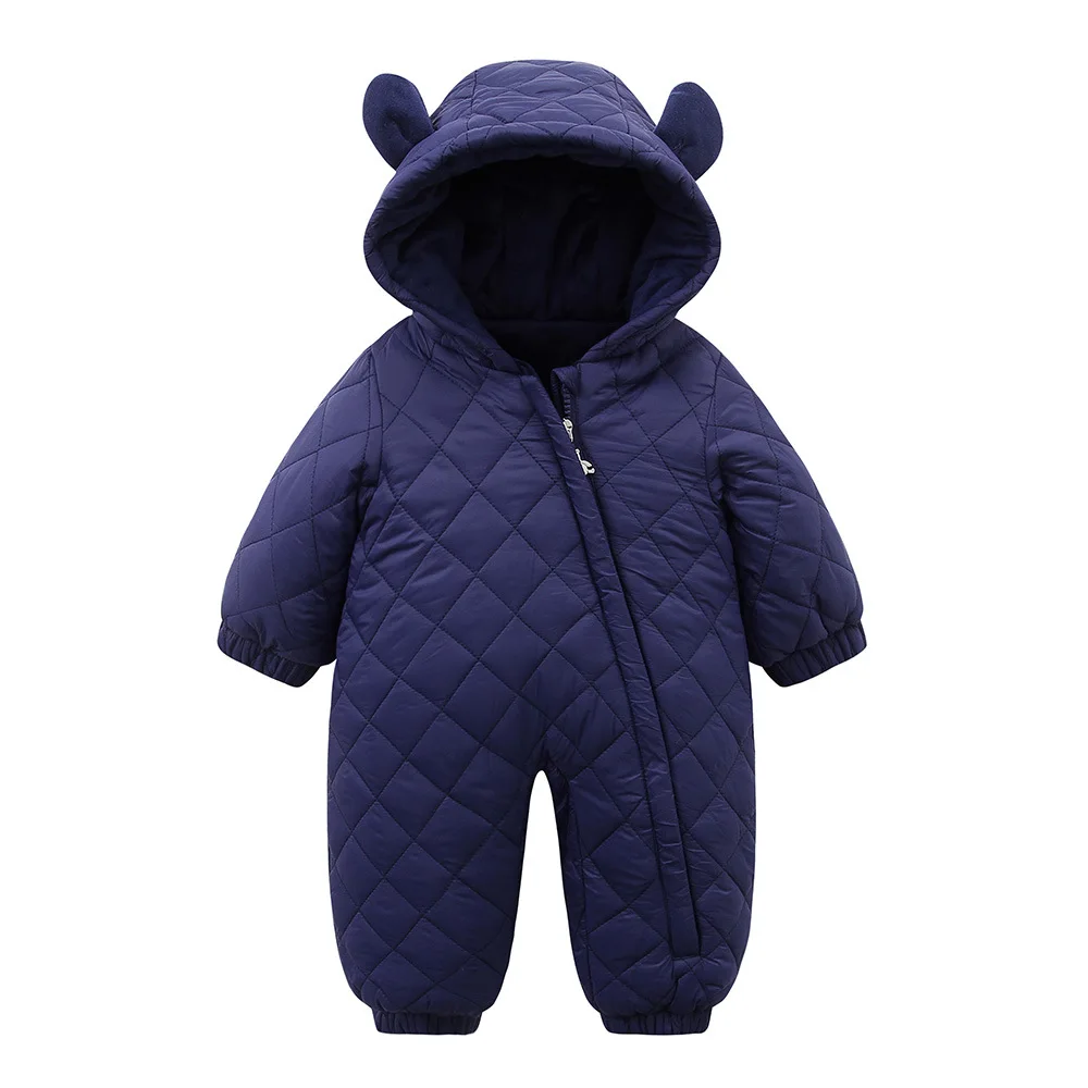 2024 Winter Jumpsuit For Kids Plus Velvet Warm Hooded Newborn Baby Romper 0-2 Years Infant Girl Winter Overalls Baby Outfits