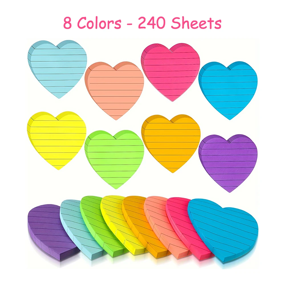 8 colours/set Convenience Stickers Notepads Office Bookmarks Cute Heart Shaped Line Sticky Notes