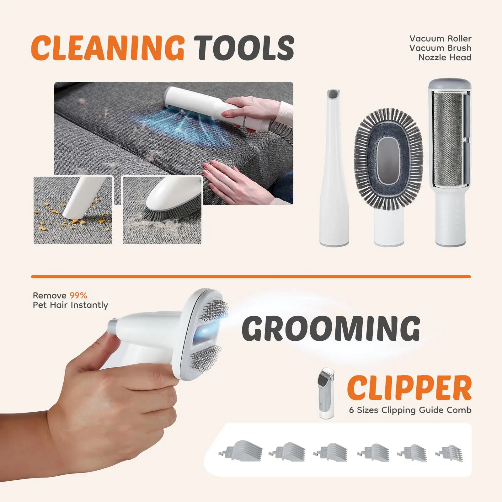 Professional Pet Grooming Vacuum Kit Cordless Low Noise Dog Clippers Quiet Electric Trimmer Shedding Brush Pet Hair Vacuum Cleaner 5 Tools for Cats Dogs Hair Removal Suction Machine view 7
