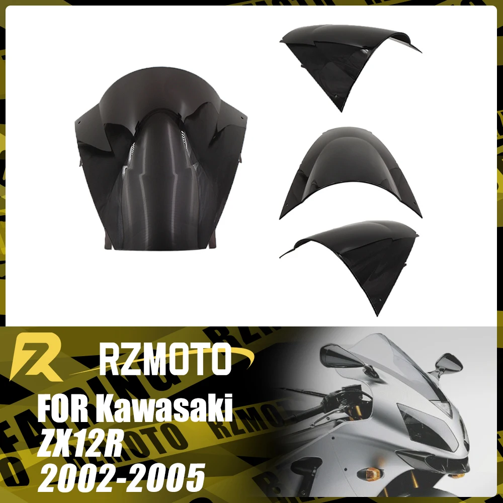 

ZX12R Motorcycle Accessories Windshield For KAWASAKI NINJA ZX-12R 2002-2005 Front Double Bubble Wind Deflector Windscreen Black