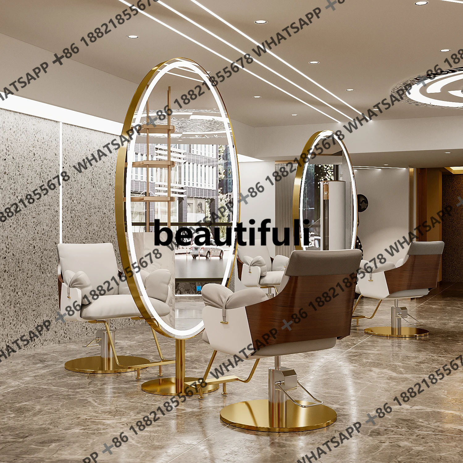 182 Hair Salon Dressing Table Double Mirror with Light Barber Shop Hot Dyeing Area Hairdressing Floor Mirror