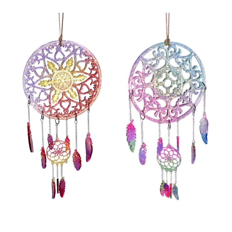 3Pcs DIY Crystal Epoxy Mould Dream Catcher Wind Chime Hanging Wall Decoration Mirror Silicone Mould Resin