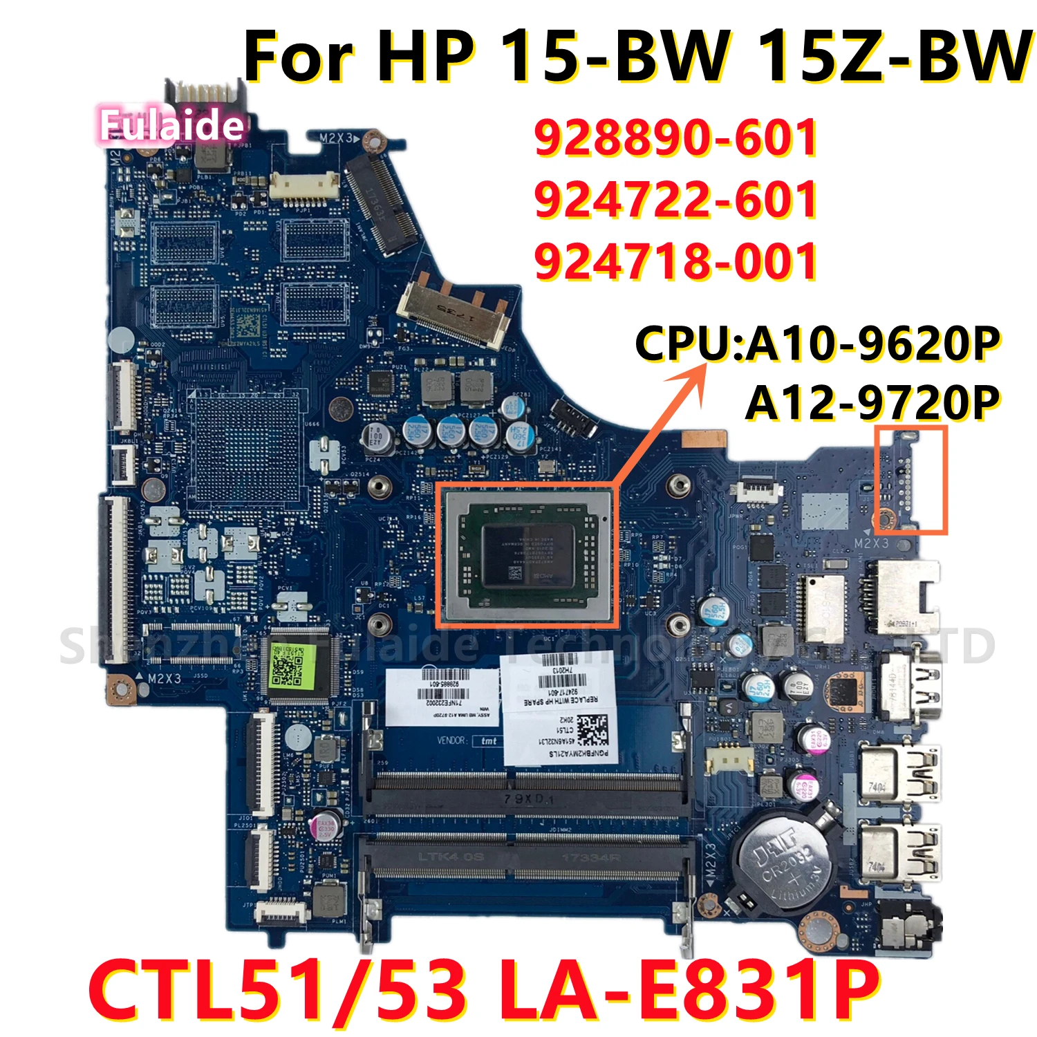 

CTL51/53 LA-E831P For HP 15-BW 15Z-BW 15-BW033WM Laptop Motherboard With A10 A12 CPU 928890-601 924722-601 924718-001 100% Test